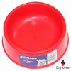 A red plastic Marltons Ant Proof Bowl Small for dogs with a label showing a small white dog and the Dog Lovers logo in the bottom right-hand corner.